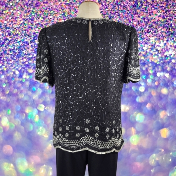 Vintage 1980's Laurence Kazar Silk Beaded Blouse - Picture 3 of 9